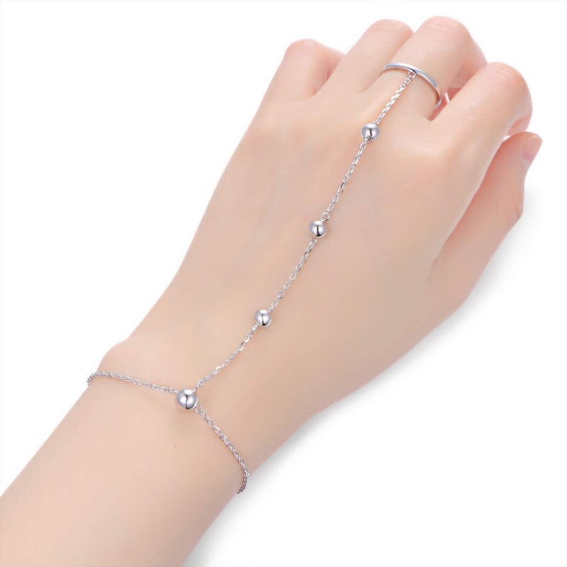 Alphm S925 Sterling Silver Finger Ring Bracelet Attached Hand Harness Bead Chain Set for Women Beads - Image 2
